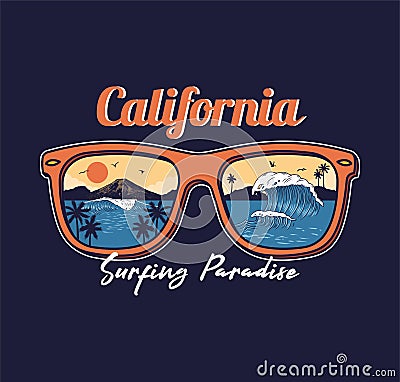 Summer sunglasses reflective ocean wave Vector Illustration